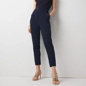 WHBM High-Rise Belted Tapered Ankle Pant Officer Blue Navy Women's Size 6 Short
